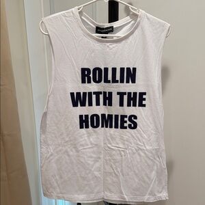 Stylestalker White Sleeveless Tee with Black Text